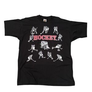 Vintage Fruit of the Loom Best Hockey Graphic T Shirt XL Black Sports Tee‎